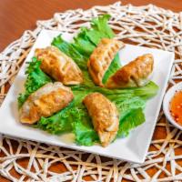 A4. Fried Pot Stickers (5pc) · with chicken.