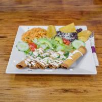 Tacos Dorados  · 5 pieces. Pollo and papa o queso. Please choose one filling.