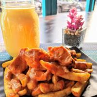 Shhh... Private Menu: Masala Fries Smothered with Chicken Tikka Masala (12oz) · Twice cooked fries tossed with spices and topped with a healthy serving of spicy chicken tik...