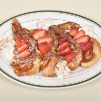 Nutella Challah French Toast · Served with choice of topping, Banana's or Strawberries