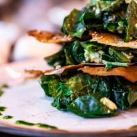 Spinach Pie salad · raw deconstructed spinach pie made of baby spinach, crispy phyllo, feta & Greek ricotta, hon...