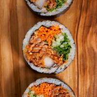 Spicy Pork Kimbap · Gluten-free kimbap roll with all-natural pork that has been marinated in a spicy sauce and g...