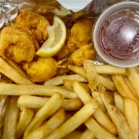 Shrimp and Chips · 6 shrimp and french fries.