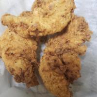 Chicken Tenders · Crispy and delicious deep-fried tenders coming with 4-6 pieces varying on size.