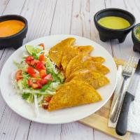 5 Piece Tacos de Picadillo con Papa Antojitos Mexicanos · 
