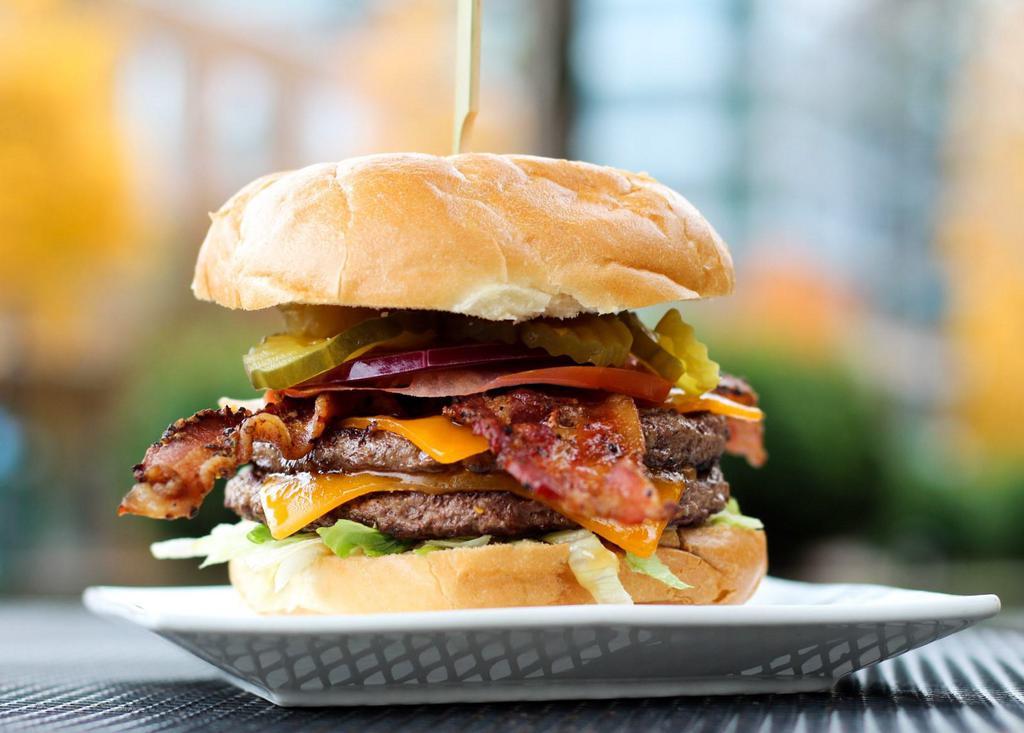 Double-Play  · 2 burger patties, 2 bacon slices, 2 slices of cheese. Batter up!