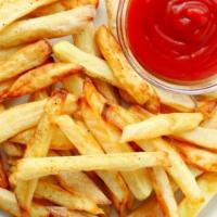 22. French Fries · French fries topped with salt, pepper, ketchup, and white sauce.