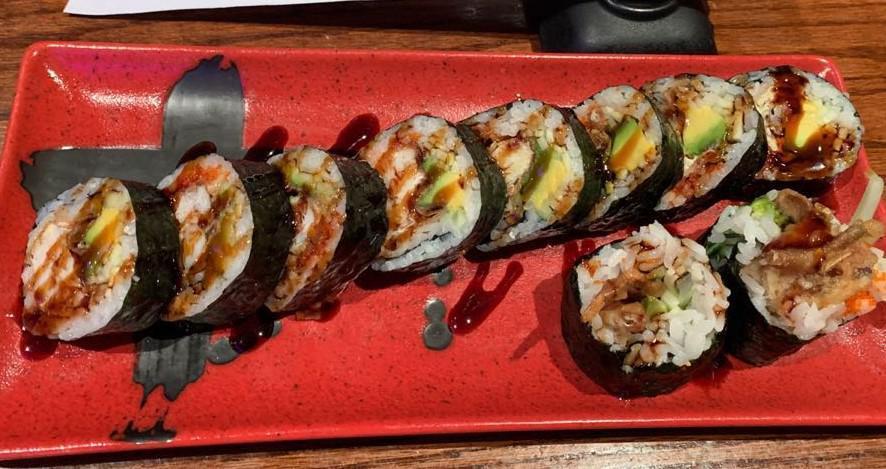 Spider Maki Roll · Deep fried soft shell crab, avocado, cucumber and tobiko.