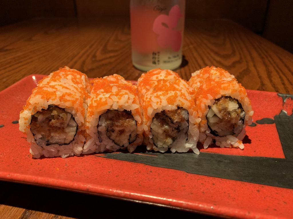 Oyster Tempura Roll · 8 pieces. Deep fried oyster with cucumber tobiko outside.