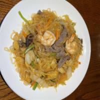 House Noodles · stir-fried clear noodles with shrimp, chicken, and beef.