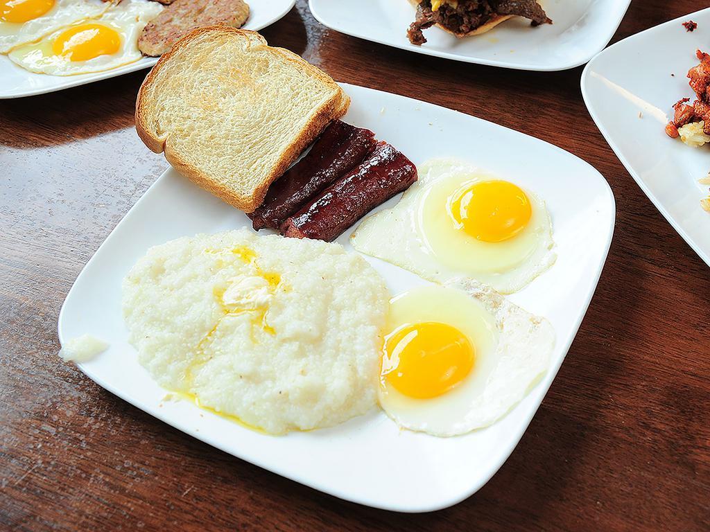 Classic Egg Plate  · 2 eggs and toast, with choice of patty sausage, link sausage, beef sausage, turkey bacon, turkey patty, ham or bacon, and home fries or grits. 