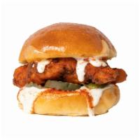 Nashville Hot Chicken Sandwich · Nashville Crispy Chicken, Pepper Jack, Pickles & Ranch.
