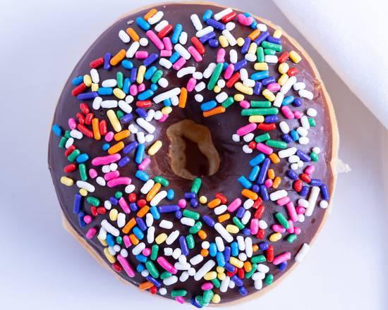 Sprinkled Donut · Choice of color (white, pink or chocolate).