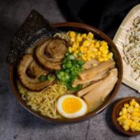 4. Sapporo Miso Ramen 札幌味噌拉面 · Chashu pork，1/2 marinated egg，bamboo shoots，corn，wakame，scallions，nori.