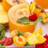 Mango Malibu Smoothie · Mango, pineapple, peaches, strawberry, yogurt, birthday cake whey isolate protein.