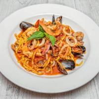 Linguini Pescatora · Shrimp, mussels, clams and calamari.
