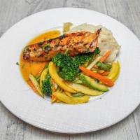 grilled salmon · Grill Salmon serve with mashed potato and veg