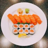 Salmon Sushi Combo · 6 pieces of salmon and a salmon roll.