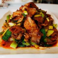 502. Double Sauteed Pork Dinner · Spicy.