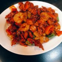 406. Baby Shrimp and Chicken in Brown Sauce Dinner · 