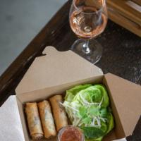 Thai Spring Rolls (3) · Crispy spring rolls filled with vegetables. Lettuce, basil, cilantro, bean sprouts and a swe...