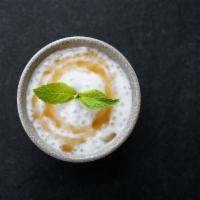 Coconut Sago · Served with pandan coconut cream. Vegan. Gluten-free.