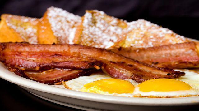 French Toast · French toast with two eggs any style and bacon or sausage