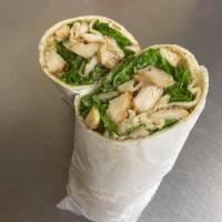 Chicken Caesar Wrap · Grilled chicken, romaine lettuce, croutons and Caesar dressing.