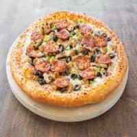 Combo Pizza · Pepperoni, Italian sausage, onion, green pepper, mushrooms and black olives.