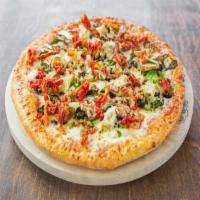 Super Veggie Pizza · Mushroom, artichoke heart, black olive, green pepper, fresh tomatoes, sun-dried tomatoes, sp...