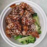 Sesame Chicken · Hot and spicy. With white rice.