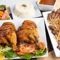 Sofrito Combo #2 · 1 whole Chicken
1 Grill steak with onions (bistec)
1 large rice and 
2 medium beans 
Green s...