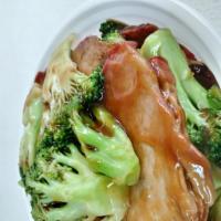 95. Roast Pork with Broccoli · Served with rice.