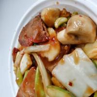97. Pork Szechuan Style · Served with rice.  Hot and spicy.