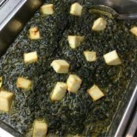 Palak Paneer · Gluten-free, Vegetarian.
Has cream.
House made Paneer (Indian cottage cheese) from whole milk.