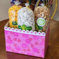 Gift Box · The gift box includes 3 medium poly bags of flavored popcorn and a special gift box.