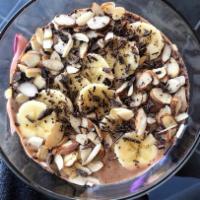 Maca Cacao Smoothie Bowl · Maca, organic cacao, bananas, peanut butter, almonds and dark chocolate. Benefits: improves ...