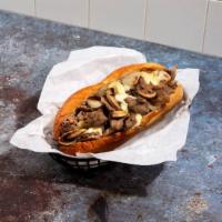 Mushroom Cheesesteak · Thinly sliced marinated Rib Eye, sauteed onions, roasted mushrooms, your choice of cheese. S...