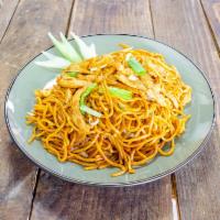 Chicken Lo Mein · Chicken stir fry with shredded lettuce, carrots, celery, and chopped scallions.
