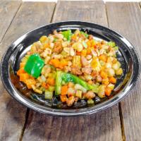 Kung Po Chicken · Chicken chunks with water chestnuts, celery, carrots, bell peppers, and peanuts in sauteed i...