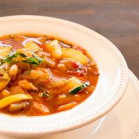 Vegan Minestrone Bowl · Fresh garden vegetables, cannellini beans, and penne pasta, in a savory vegetable broth. 90/...