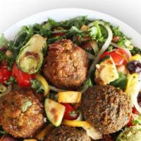 veggie addict · spinach, kale, falafel, veggie kefta, lebanese tabbouleh, cilantro hummus, roasted vegetable...