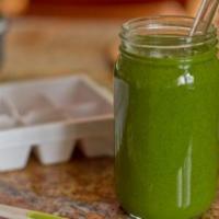 Green Monster Juice · Kale, celery, spinach, cucumber, apple, ginger, lemon.