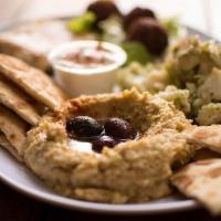Falafel with Hummus Dip · Fried ball of ground chickpeas.