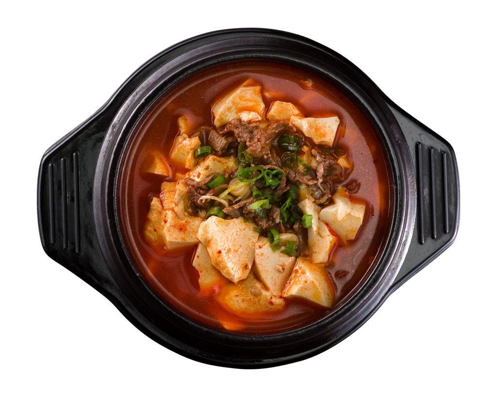 Soondubu Special · Soft tofu soup with rice. Served with choice of topping and spice level.