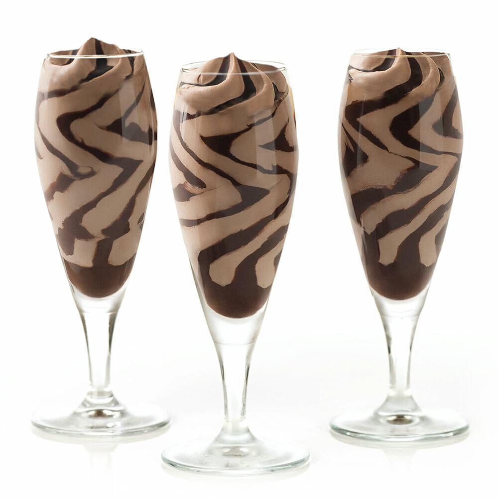 Hazelnut Chocolate Flute · Smooth hazelnut gelato swirled with rich chocolate sauce presented in a flute glass

