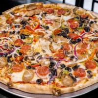 Supreme Pizza · Onions, peppers, mushrooms, sausage and pepperoni.