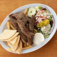 Gyro Platter · Served with french fries, Greek salad, pita and Tzatziki sauce.