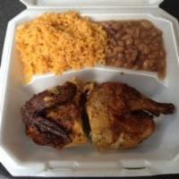 1/2 Roast Chicken · Served with rice and beans,or french fries or sm. house salad.