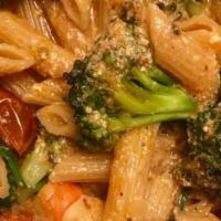 Pasta Primavera · Mixed vegetables with choice of sauce. Served with salad, bread and Parmesan cheese and choi...